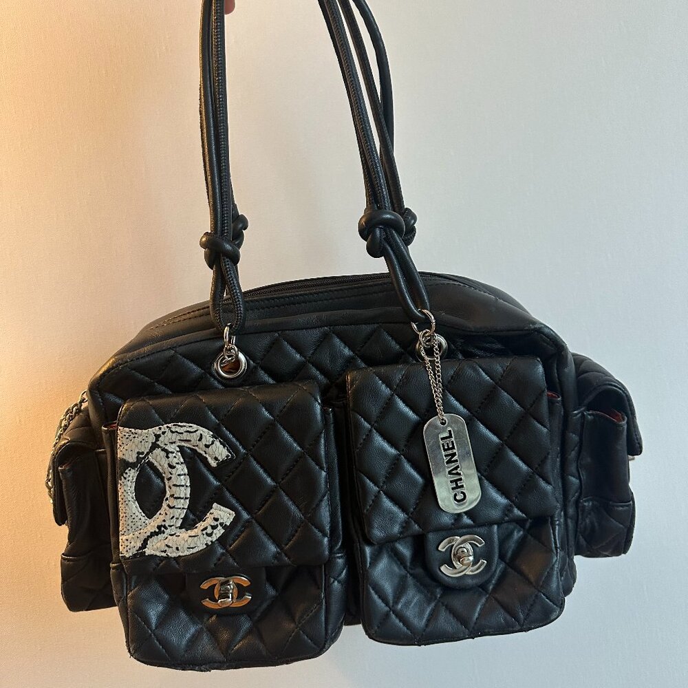 RARE Chanel 2005 Cambon Ligne "Reporter" Bag - Lambskin with CC Python